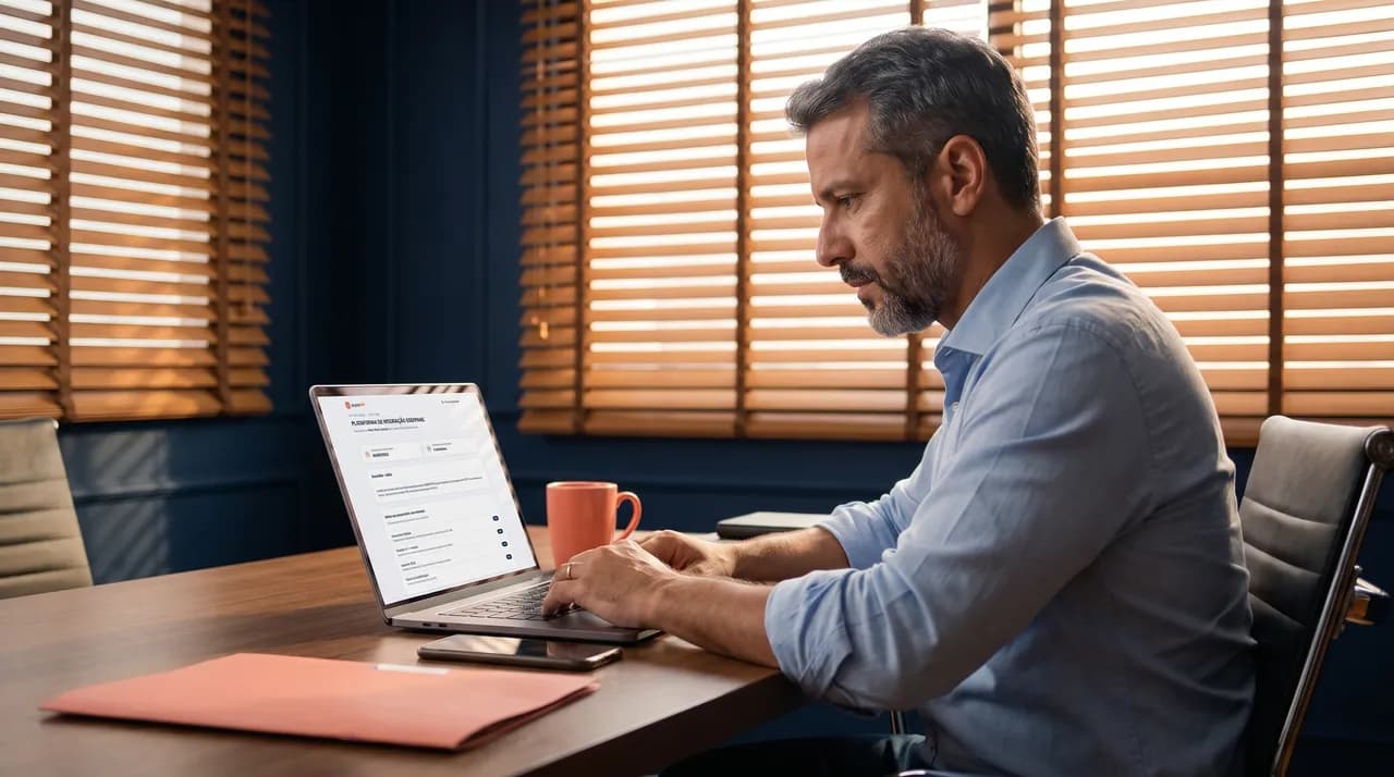 Dramatização: gerente comercial do fornecedor envia a proposta pelo portal no notebook